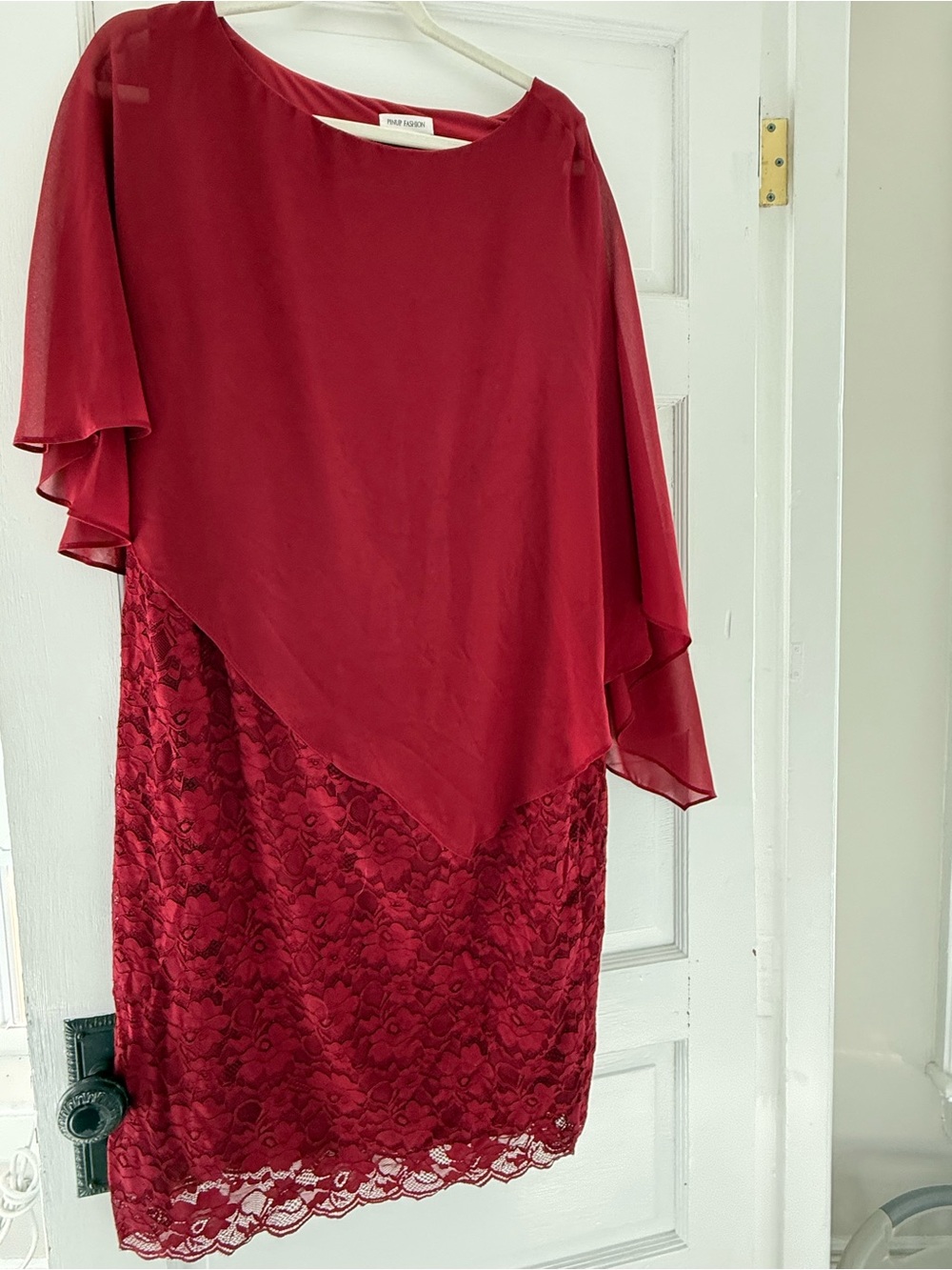 Pinup Fashion Red Lace Chiffon Overlay Dress – Never Worn